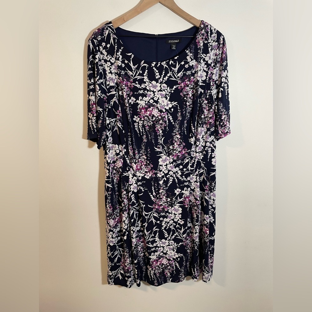 NWT Roz & Ali Floral Short Sleeve Midi Dress Women’s Size 18 Stretch Pockets $50